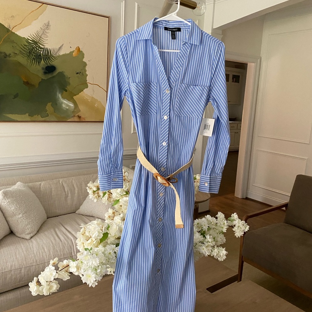 NWT Ellen Tracy Striped Belted Shirtdress